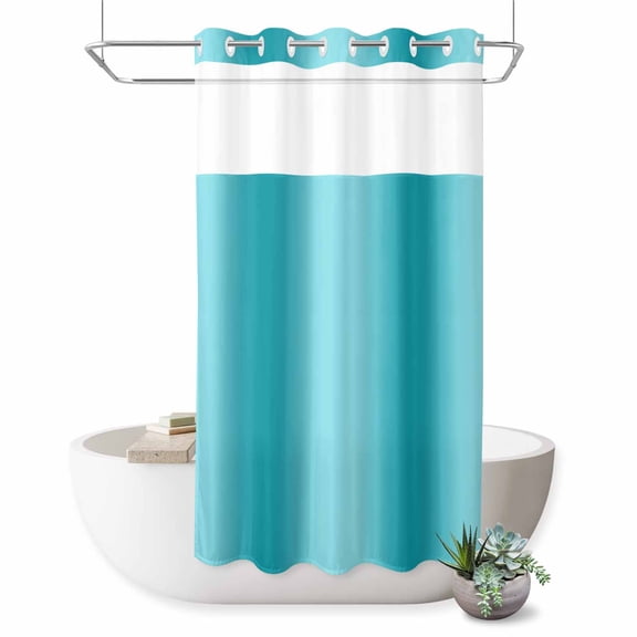 No Hook Shower Curtain Ombre Turquoise Shower Curtain for Bathroom Gradient Color Bath Curtains Waterproof Fabric with See Through Top Window for Spa Hotel 36x72 Inch