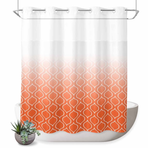 No Hook Shower Curtain Orange Morocco Shower Curtain for Bathroom Ombre Geometric Lines Pattern Bath Curtains Waterproof Fabric with See Through Top Window for Spa Hotel 72x72 Inch