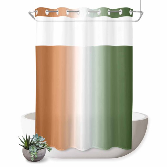 No Hook Shower Curtain, Orange Sage Green Ombre Shower Curtains for Bathroom with See Through Top Window, Abstract Aesthetics Modern Art Waterproof & Washable Bath Curtain 60"x72"