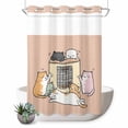 thumbnail image 1 of No Hook Shower Curtain, Pink Brown Cute Cat Shower Curtains for Bathroom with See Through Top Window, Cartoon Funny Heater Cats Waterproof & Washable Bath Curtain Extra Long 72"x96", 1 of 9