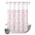 thumbnail image 1 of No Hook Shower Curtain, Pink Flower Shower Curtains for Bathroom with See Through Top Window, Vintage Farmhouse Boho Leaf Spring Solid Waterproof & Washable Bath Curtain 60"x72", 1 of 9