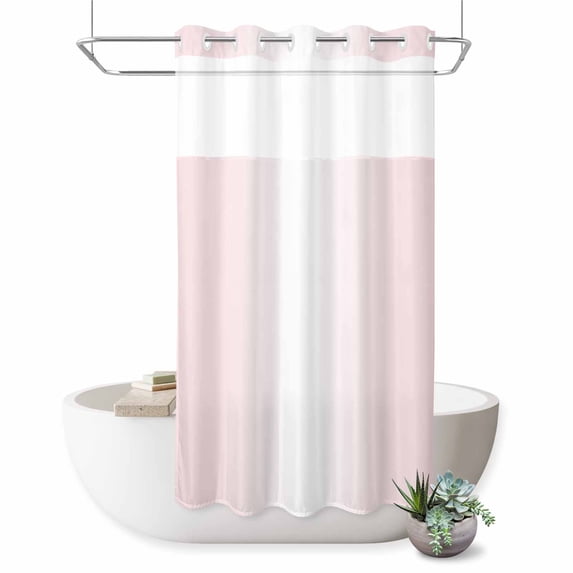 No Hook Shower Curtain, Pink Ombre Shower Curtains for Bathroom with See Through Top Window, Aesthetics Modern Abstract Art Gradient Waterproof & Washable Bath Curtain Small Stall 36"x78"