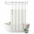 thumbnail image 1 of No Hook Shower Curtain, Pink Spring Floral Shower Curtains for Bathroom with See Through Top Window, Tulip Yellow Plaid Summer Botanical Waterproof & Washable Bath Curtain Stand Up Stall 36"x72", 1 of 9
