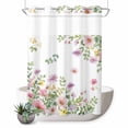 thumbnail image 1 of No Hook Shower Curtain, Pink Spring Floral Shower Curtains for Bathroom with See Through Top Window, Watercolor Botanical Wildflowers Waterproof & Washable Bath Curtain 60"x72", 1 of 9