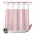 thumbnail image 1 of No Hook Shower Curtain, Pink Striped Shower Curtains for Bathroom with See Through Top Window, Modern Simple Farmhouse Beige Vintage Waterproof & Washable Bath Curtain Long 72"x78", 1 of 9