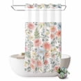 thumbnail image 1 of No Hook Shower Curtain, Pink Watercolor Floral Shower Curtains for Bathroom with See Through Top Window, Spring Botanical Leave Flowers Waterproof & Washable Bath Curtain Small Stall 36"x78", 1 of 9