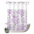 thumbnail image 1 of No Hook Shower Curtain, Purple Gray Coral Coastal Shower Curtains for Bathroom with See Through Top Window, Summer Beach Seaside Nautical Waterproof & Washable Bath Curtain Extra Long 72"x84", 1 of 9