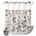 thumbnail image 1 of No Hook Shower Curtain, Purple Grey Botanical Shower Curtains for Bathroom with See Through Top Window, Rustic Country Spring Floral Summer Leaf Waterproof & Washable Bath Curtain 66"x72", 1 of 9