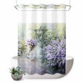 thumbnail image 1 of No Hook Shower Curtain, Purple Lavender Shower Curtains for Bathroom with See Through Top Window, Green Leaves Spring Bike Botanical Waterproof & Washable Bath Curtain 60"x72", 1 of 9