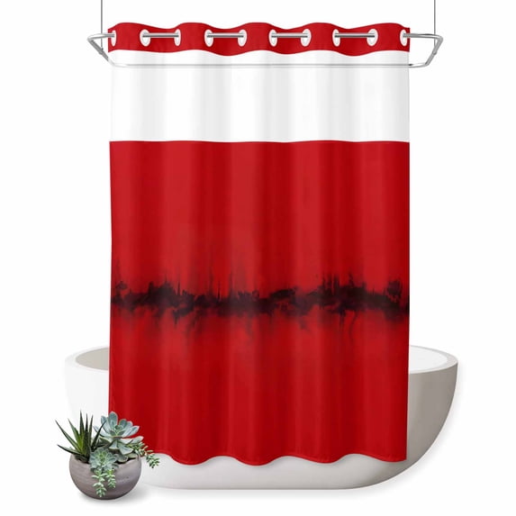 No Hook Shower Curtain, Red Black Ombre Shower Curtains for Bathroom with See Through Top Window, Modern Abstract Art Waterproof & Washable Bath Curtain Extra Long 72"x96"