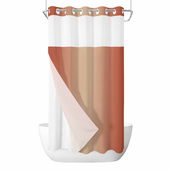 No Hook Shower Curtain, Red Orange Ombre Small Shower Curtains with Snap in Liner, Modern Gradient Abstract Art Waterproof Washable Fabric Bathroom Curtain Sets, 36"W x 72"L