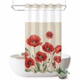 thumbnail image 1 of No Hook Shower Curtain, Red Poppy Shower Curtains for Bathroom with See Through Top Window, Spring Summer Farmhouse Flowers Rustic Burlap Waterproof & Washable Bath Curtain Narrow 54"x78", 1 of 9