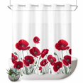 thumbnail image 1 of No Hook Shower Curtain, Red Poppy Shower Curtains for Bathroom with See Through Top Window, Spring Summer Farmhouse Flowers Watercolor Waterproof & Washable Bath Curtain 66"x72", 1 of 9