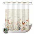 thumbnail image 1 of No Hook Shower Curtain, Retro Spring Floral Shower Curtains for Bathroom with See Through Top Window, Botanical Colorful Summer Butterfly Waterproof & Washable Bath Curtain 66"x72", 1 of 9