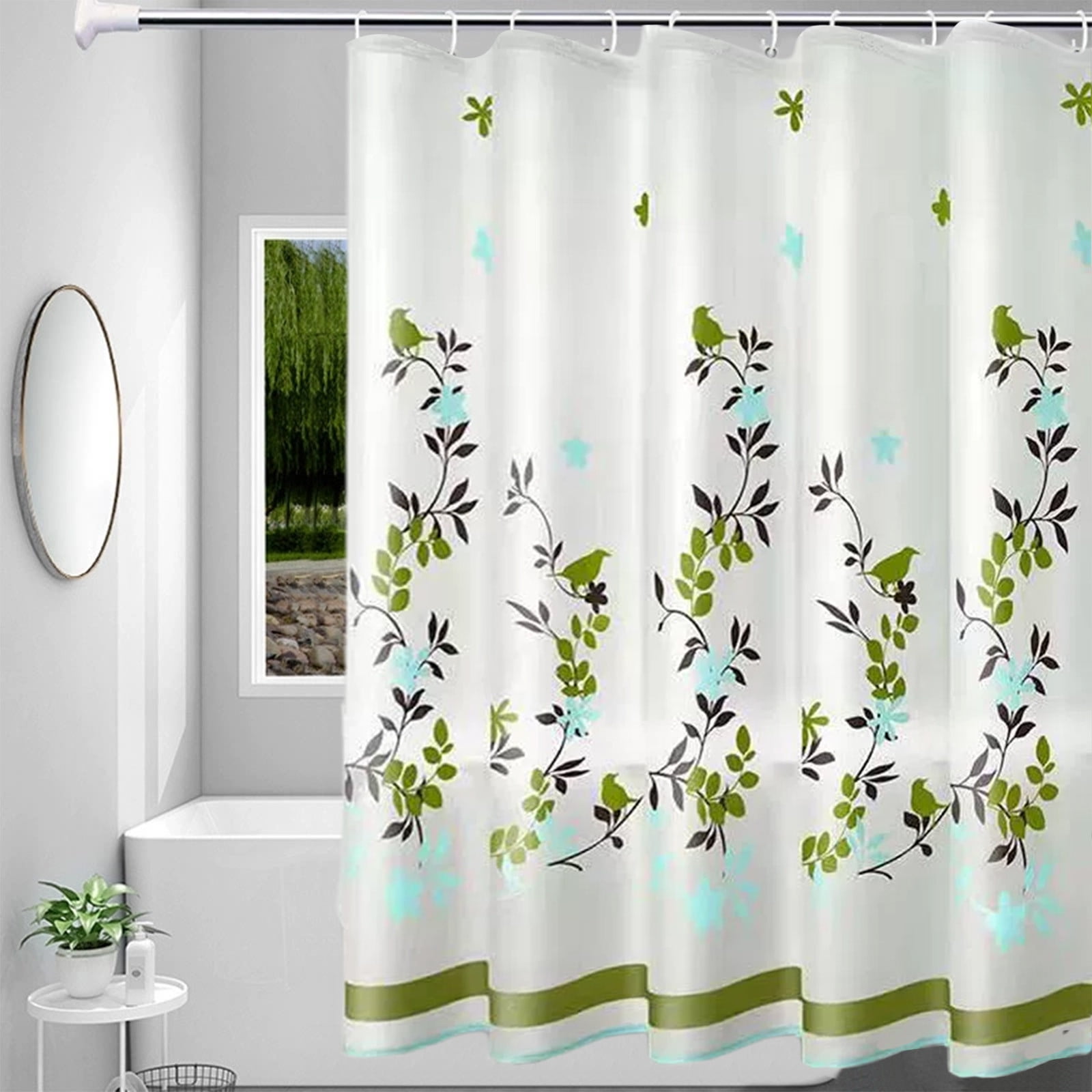 No Hook Shower Curtain with Rustproof Grommets and 8 Hook - Floral Shower Curtain - Fabric ...