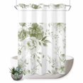 thumbnail image 1 of No Hook Shower Curtain, Sage Green Flower Shower Curtains for Bathroom with See Through Top Window, Watercolor Gradient Retro Floral Waterproof & Washable Bath Curtain Extra Long 72"x96", 1 of 9