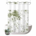 thumbnail image 1 of No Hook Shower Curtain, Sage Green Flower Waterproof Fabric Shower Curtains for Bathroom, Watercolor Gradient Retro Floral Long Bathroom Curtain with Mesh Top Window for Home Hotel Bathtub 72"x84", 1 of 9