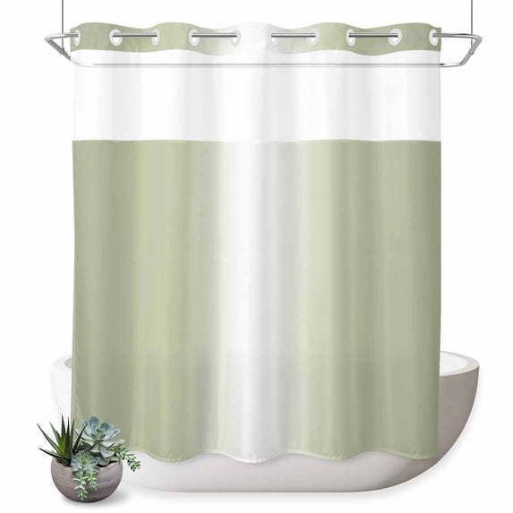 No Hook Shower Curtain, Sage Green Ombre Shower Curtains for Bathroom with See Through Top Window, Aesthetics Modern Abstract Art Gradient Waterproof & Washable Bath Curtain 66"x72"