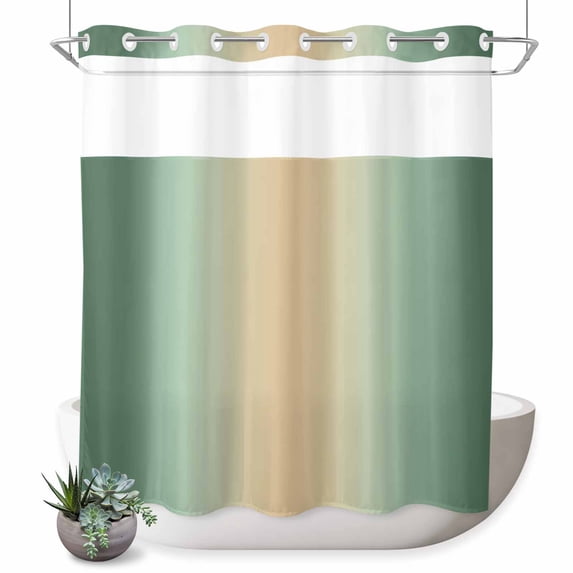 No Hook Shower Curtain, Sage Green Ombre Shower Curtains for Bathroom with See Through Top Window, Modern Yellow Gradient Farmhouse Art Waterproof & Washable Bath Curtain 66"x72"