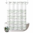 thumbnail image 1 of No Hook Shower Curtain, Sage Green Stripes Shower Curtains for Bathroom with See Through Top Window, Modern Simple Gradient Waves Lines Waterproof & Washable Bath Curtain 60"x72", 1 of 9