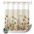 thumbnail image 1 of No Hook Shower Curtain, Sage Green Yellow Spring Floral Shower Curtains for Bathroom with See Through Top Window, Watercolor Botanical Summer Flowers Waterproof & Washable Bath Curtain 66"x72", 1 of 9