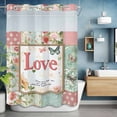 thumbnail image 1 of No Hook Shower Curtain Set with Snap in Liner, Spring Floral Butterfly Waterproof Bathroom Curtain with See Through Top Window, Love QuoteRetro Stitching Pattern Double Shower Curtains for Bathtub, 1 of 9