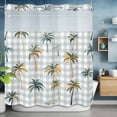 thumbnail image 1 of No Hook Shower Curtain Set with Snap in Liner, Summer Retro Palm Trees on Buffalo Plaid Waterproof Bathroom Curtain with See Through Top Window, Tropical Botanical Double Shower Curtains for Bathtub, 1 of 9