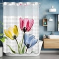 thumbnail image 1 of No Hook Shower Curtain Set with Snap in Liner, Yellow Pink Blue Flower Waterproof Bathroom Curtain with See Through Top Window, Country Colorful Flower Checkered Double Shower Curtains for Bathtub, 1 of 9