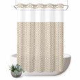 thumbnail image 1 of No Hook Shower Curtain, Simple Line Linen Texture Shower Curtains for Bathroom with See Through Top Window, Beige Modern Art Geometric Waterproof & Washable Bath Curtain Extra Long 72"x84", 1 of 9