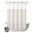 thumbnail image 1 of No Hook Shower Curtain, Simple Line White Shower Curtains for Bathroom with See Through Top Window, Beige Modern Art Geometric Waterproof & Washable Bath Curtain Extra Long 72"x84", 1 of 9