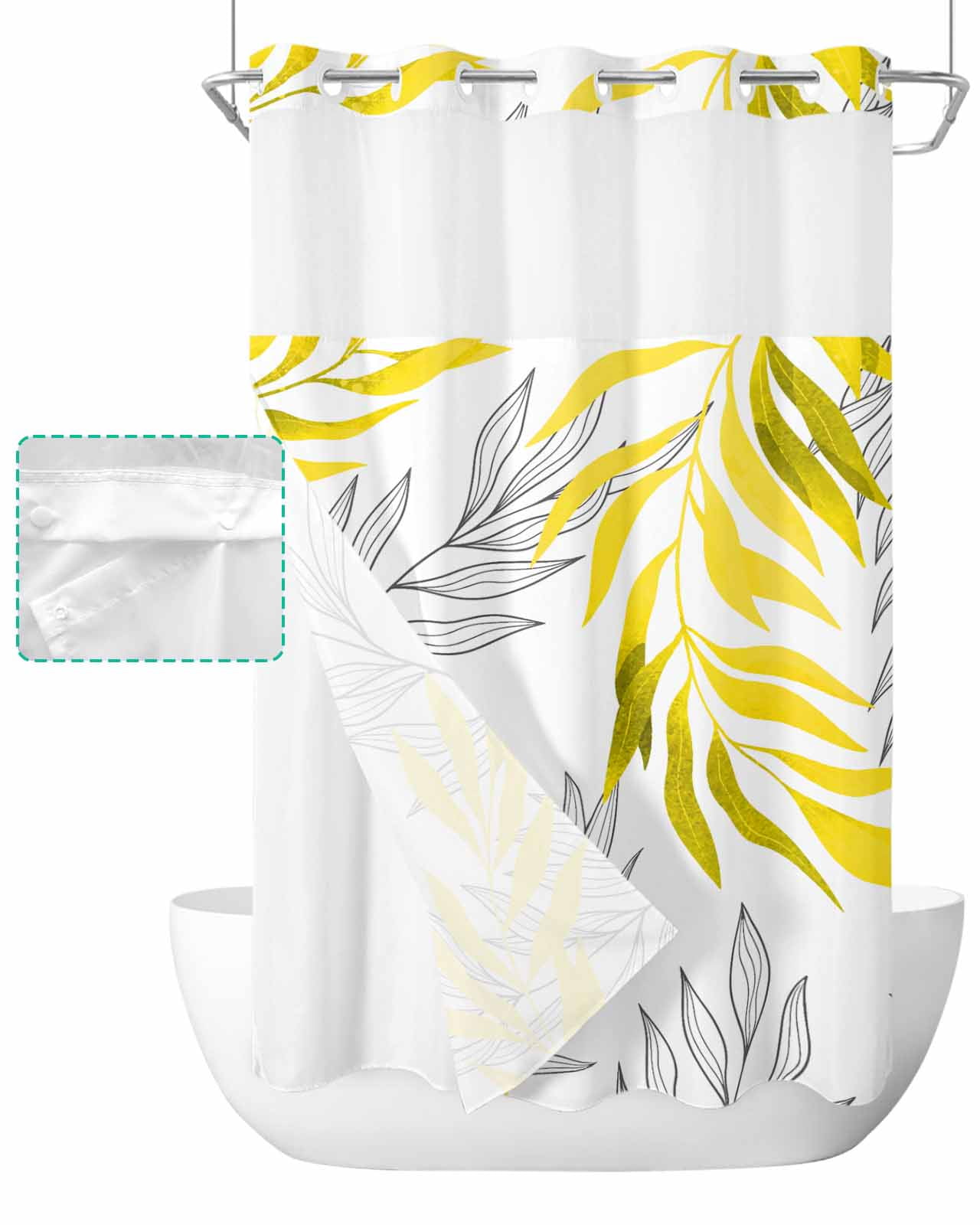 No Hook Shower Curtain with Snap in Liner, Abstract Geometric Yellow