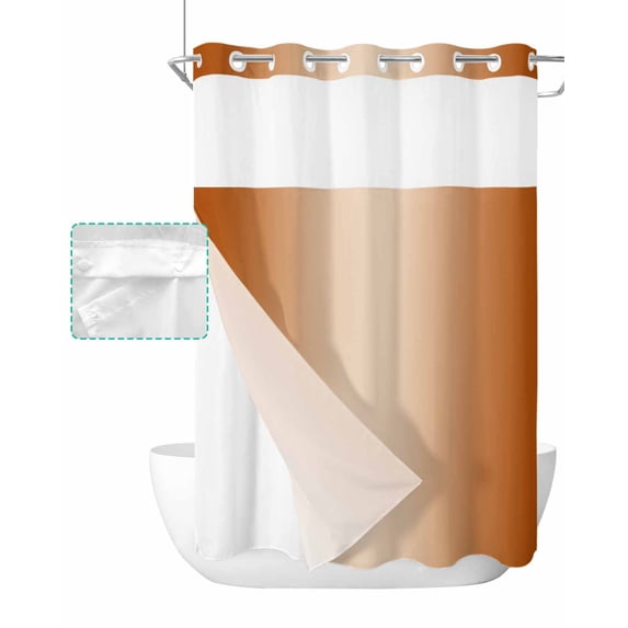 No Hook Shower Curtain with Snap in Liner, Abstract Ombre Burnt Orange Gradient Hotel Shower Curtains for Bathroom, Washable Shower Curtain Liner Set with Mesh Top Window, 48"x72"