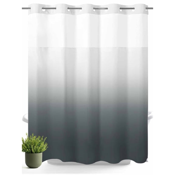 No Hook Shower Curtain with Snap in Liner,Abstract Ombre Grey Waterproof Bath Curtain Double Layers with See Through Top Window,Art Hotel Shower Curtains 72x72in