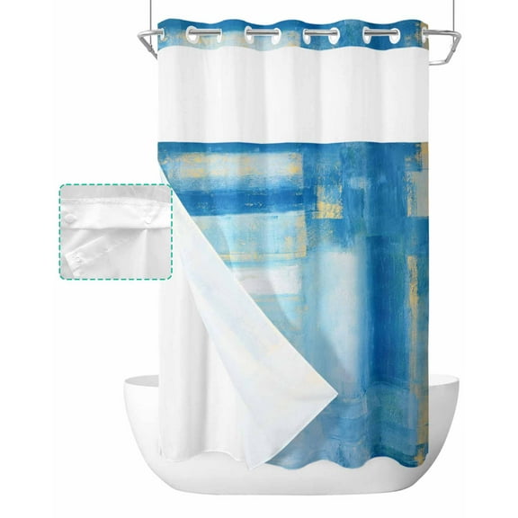 No Hook Shower Curtain with Snap in Liner, Abstract Painting Art Style Blue Yellow Hotel Shower Curtains for Bathroom, Washable Shower Curtain Liner Set with Mesh Top Window, 54"x78"