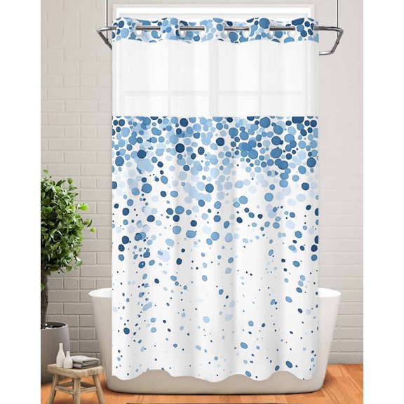 No Hook Shower Curtain with Snap in Liner,Abstract Polka Dots Waterproof Bath Curtain Double Layers with See Through Top Window,Retro Gradient Blue Circle Hotel Shower Curtains 36x72in