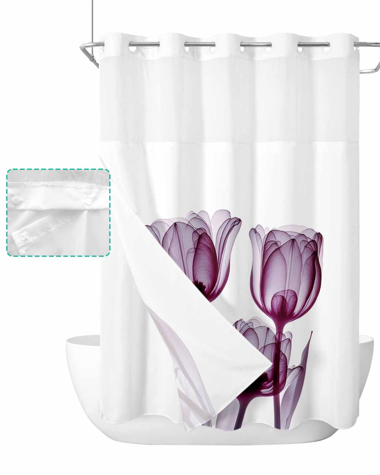 No Hook Shower Curtain with Snap in Liner, Abstract Purple and Pink ...
