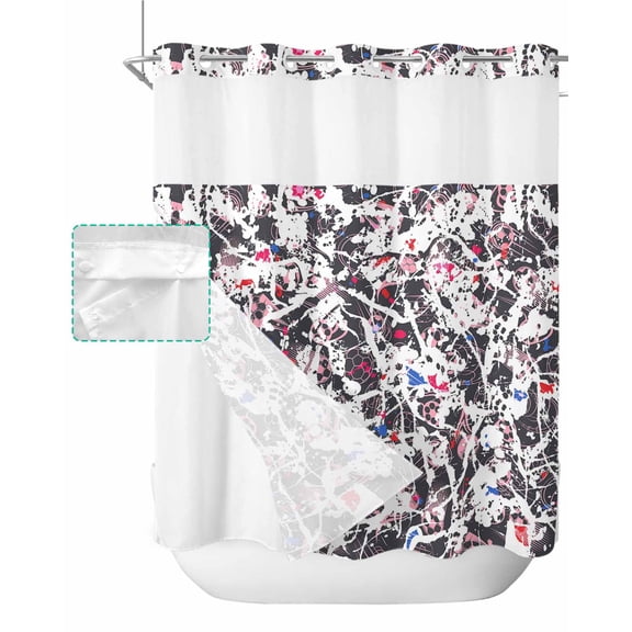 No Hook Shower Curtain with Snap in Liner, Abstract Sports Football Hotel Shower Curtains for Bathroom, Washable Shower Curtain Liner Set with Mesh Top Window, 72”x78”