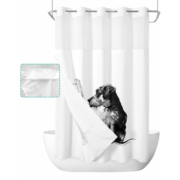 No Hook Shower Curtain with Snap in Liner, Animal Pet Dog Drawing with Pencil Hotel Shower Curtains for Bathroom, Washable Shower Curtain Liner Set with Mesh Top Window, 54"x78"