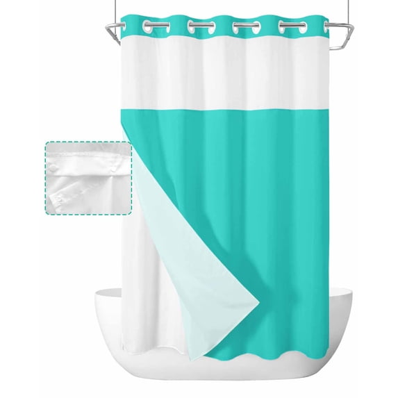 No Hook Shower Curtain with Snap in Liner, Aqua Green Solid Color Hotel Shower Curtains for Bathroom, Washable Shower Curtain Liner Set with Mesh Top Window, 54"x78"