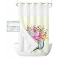 thumbnail image 1 of No Hook Shower Curtain with Snap in Liner, Beige Wood Texture Flower Pattern Hotel Shower Curtains for Bathroom, Washable Shower Curtain Liner Set with Mesh Top Window, 36"x78", 1 of 6