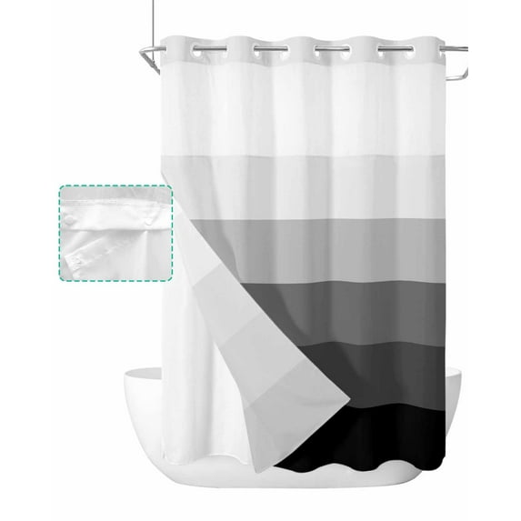 No Hook Shower Curtain with Snap in Liner, Black and Grey Striped Gradient Rustic Wood Board Hotel Shower Curtains for Bathroom, Washable Shower Curtain Liner Set with Mesh Top Window, 72"x96"