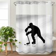 thumbnail image 1 of No Hook Shower Curtain with Snap in Liner, Black Hockey Player Silhouette Waterproof Bath Curtain Double Layers with See Through Top Window, Ice Sports Athlete Game Hotel Shower Curtains 48x72in, 1 of 9