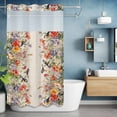 thumbnail image 1 of No Hook Shower Curtain with Snap in Liner, Blossom Garden Spring Flower Bird Waterproof Bath Curtain Double Layers with See Through Top Window, Watercolor Floral Leaves Hotel Shower Curtains 36x72in, 1 of 9