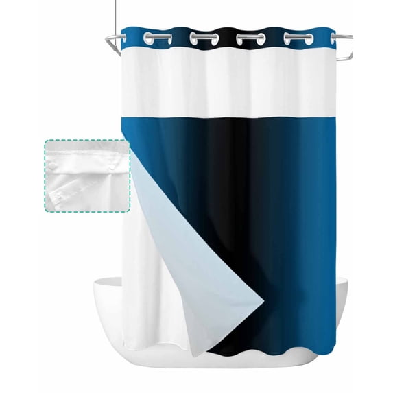 No Hook Shower Curtain with Snap in Liner, Blue and Black Gradient Hotel Shower Curtains for Bathroom, Washable Shower Curtain Liner Set with Mesh Top Window, 48"x72"