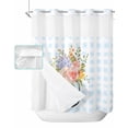 thumbnail image 1 of No Hook Shower Curtain with Snap in Liner, Blue Plaid Rose Flower Printing Hotel Shower Curtains for Bathroom, Washable Shower Curtain Liner Set with Mesh Top Window, 66"x72", 1 of 6