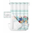 thumbnail image 1 of No Hook Shower Curtain with Snap in Liner, Blue Summer Ocean Shell Starfish Pattern Hotel Shower Curtains for Bathroom, Washable Shower Curtain Liner Set with Mesh Top Window, 60"x72", 1 of 6
