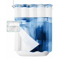 thumbnail image 1 of No Hook Shower Curtain with Snap in Liner, Blue and White Modern Abstract Art Paint Painting Hotel Shower Curtains for Bathroom, Washable Shower Curtain Liner Set with Mesh Top Window, 72”x78”, 1 of 6