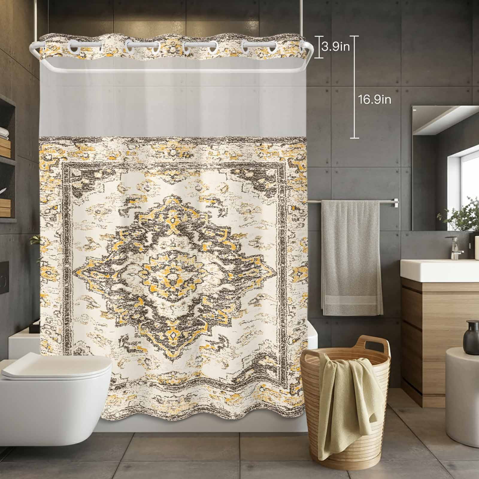 No Hook Shower Curtain with Snap in Liner, Bohemian Tribal Abstract