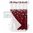 thumbnail image 1 of No Hook Shower Curtain with Snap in Liner, Christmas White Snowflake Snow On Black and Red Plaid Hotel Shower Curtains for Bathroom, Washable Shower Curtain Liner Set with Mesh Top Window, 54"x78", 1 of 6