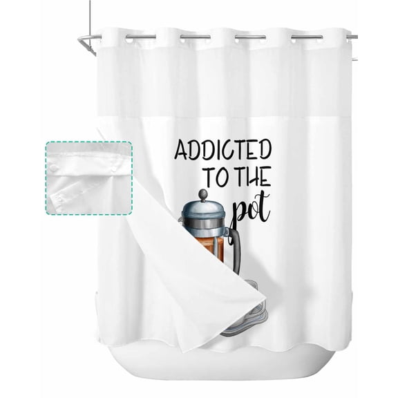 No Hook Shower Curtain with Snap in Liner, Coffee Coffee Pot Pattern Hotel Shower Curtains for Bathroom, Washable Shower Curtain Liner Set with Mesh Top Window, 72"x72"